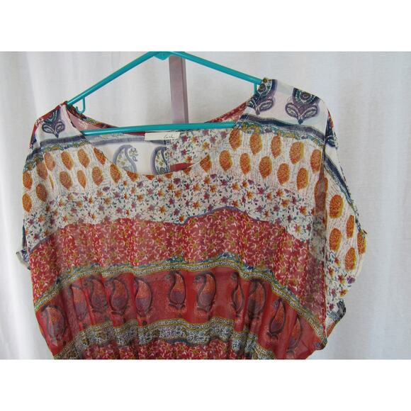 Lush Medium Semi Sheer Multi Print Top Paisley Stripes Adjustable Swim Coverup - Picture 5 of 11